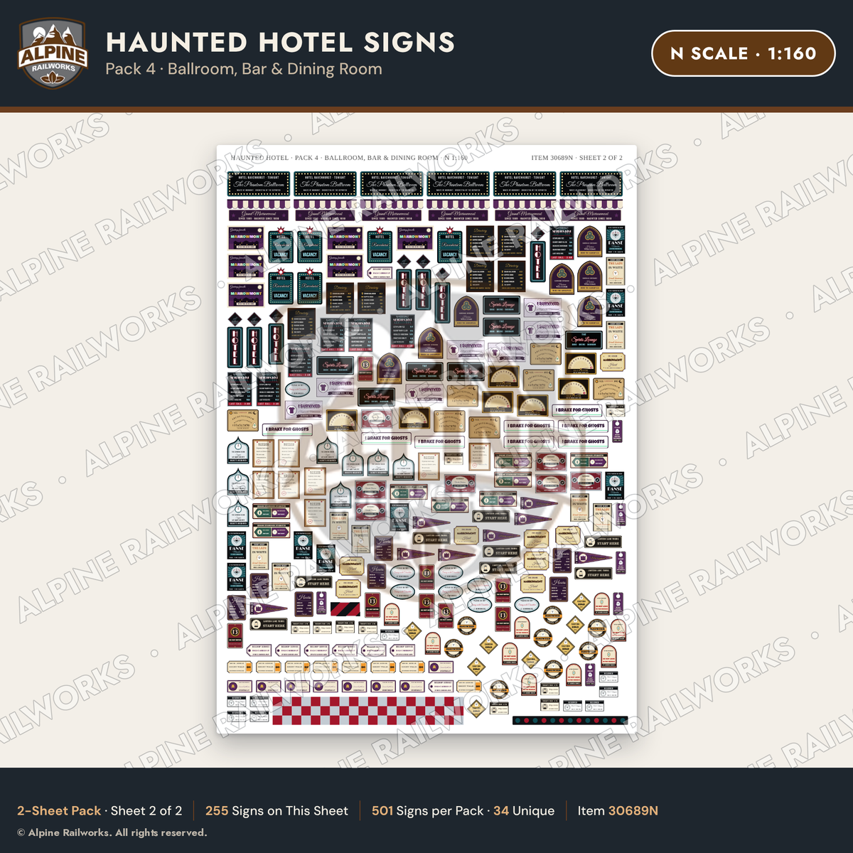 Alpine Railworks 30689N N Scale Haunted Hotel Signs - Ballroom & Bar