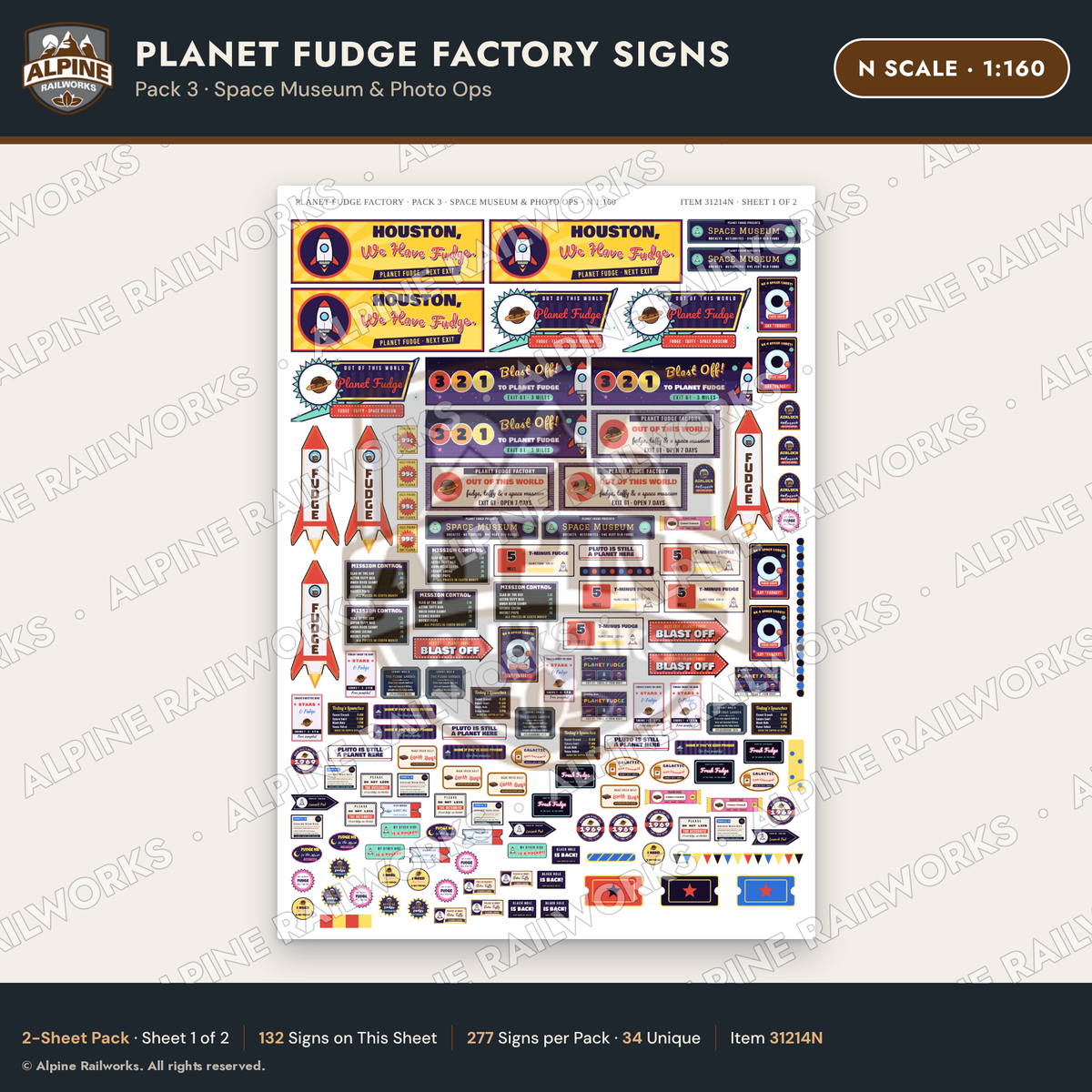 Alpine Railworks 31214N N Scale Fudge Factory Signs - Space Museum