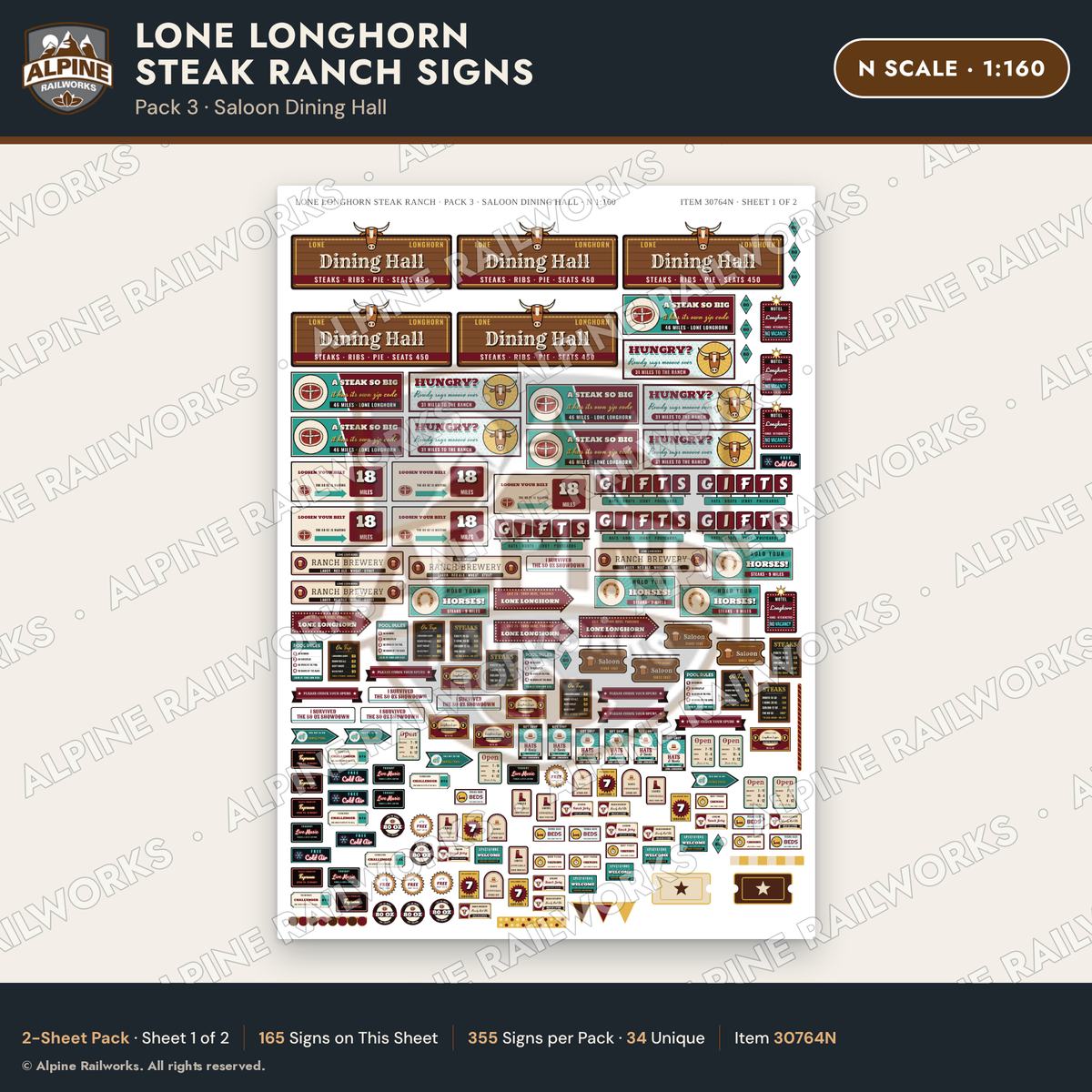 Alpine Railworks 30764N N Scale Roadside Signs - Big Steakhouse