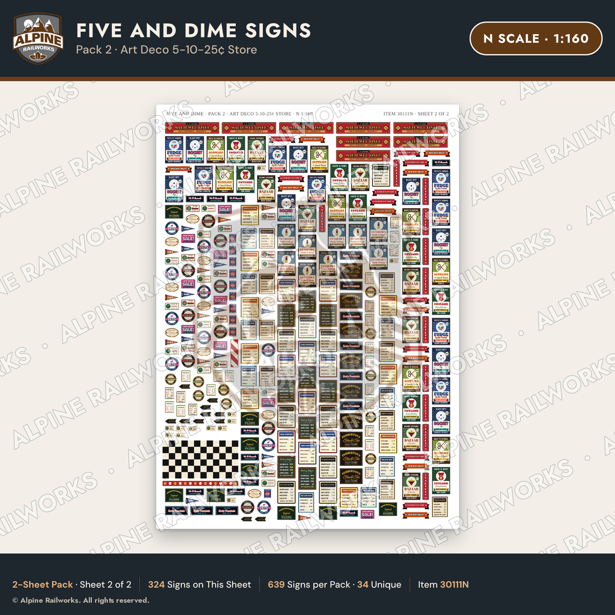 Alpine Railworks 30111N N Scale Five and Dime Signs