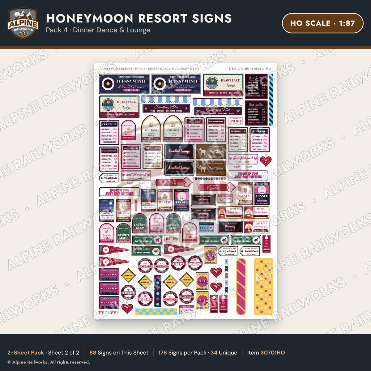 Alpine Railworks 30701HO HO Scale Honeymoon Resort Signs