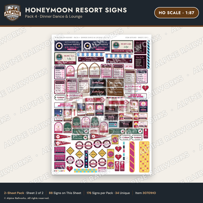 Alpine Railworks 30701HO HO Scale Honeymoon Resort Signs