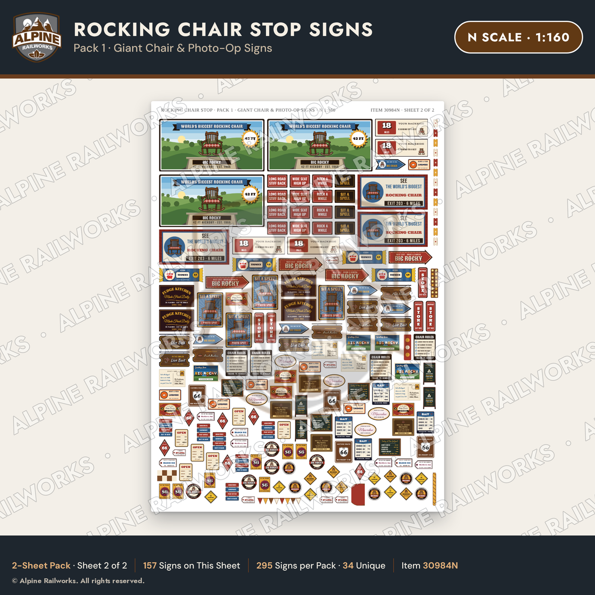 Alpine Railworks 30984N N Scale Roadside Signs - Giant Rocking Chair