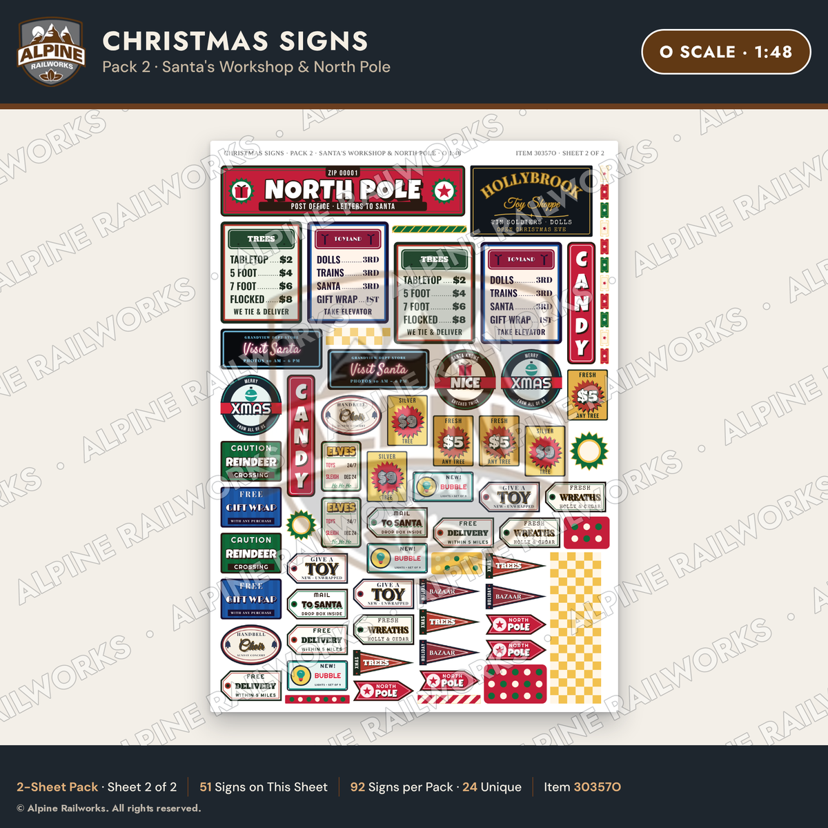 Alpine Railworks 30357O O Scale Christmas Signs - Santa's Workshop