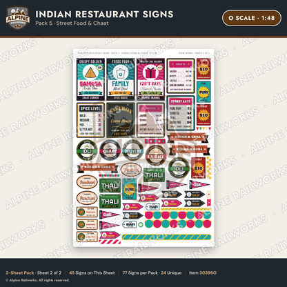 Alpine Railworks 30396O O Scale Indian Restaurant Signs - Street Food