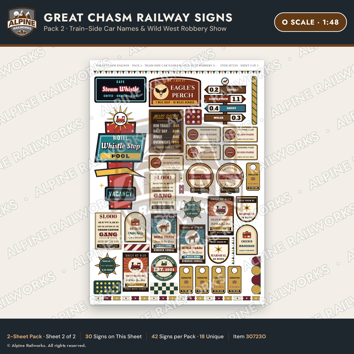 Alpine Railworks 30723O O Scale Tourist Signs - Canyon Railway