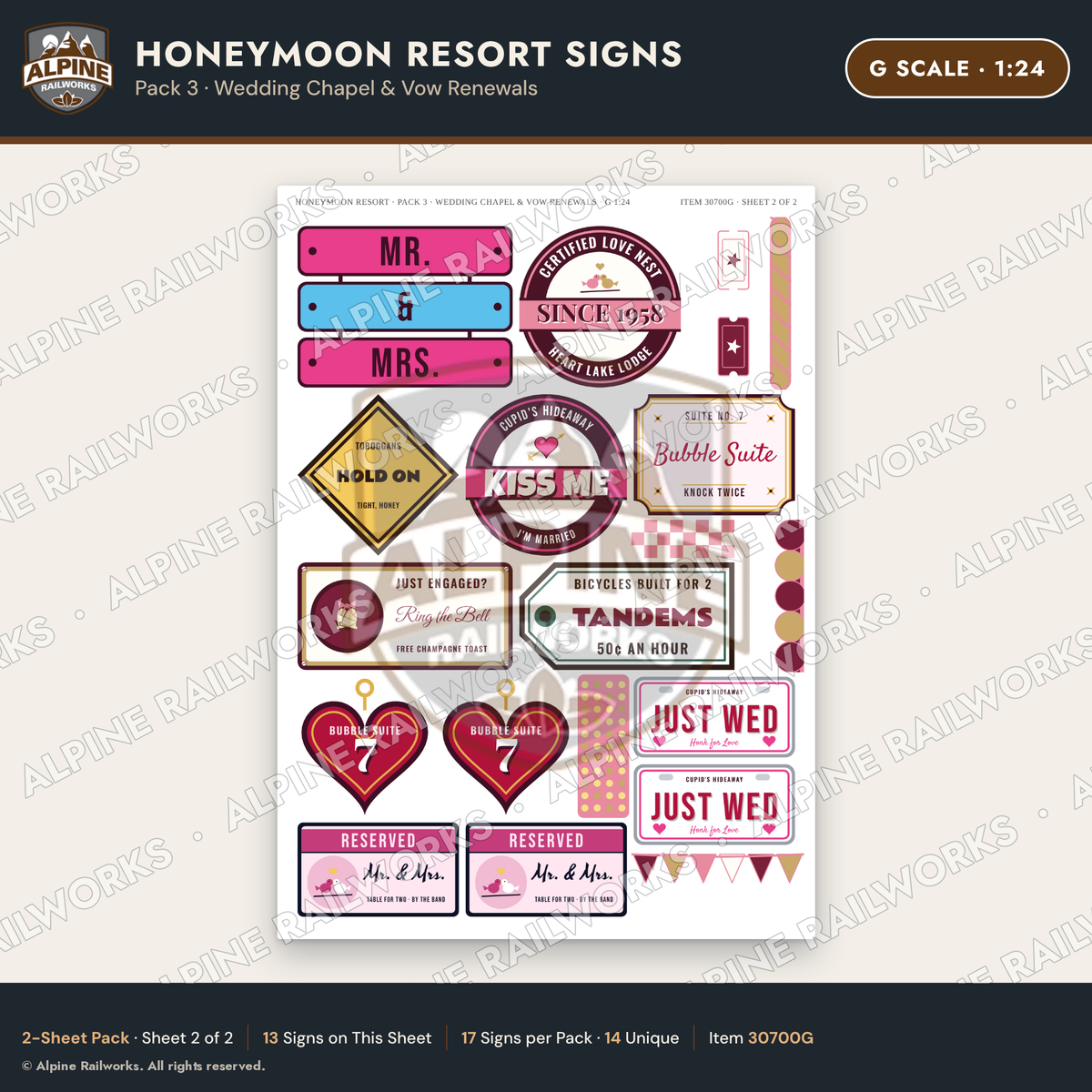 Alpine Railworks 30700G G Scale Honeymoon Resort Signs