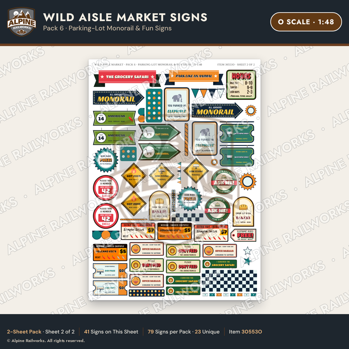 Alpine Railworks 30553O O Scale Roadside Signs - Jungle Grocery Store