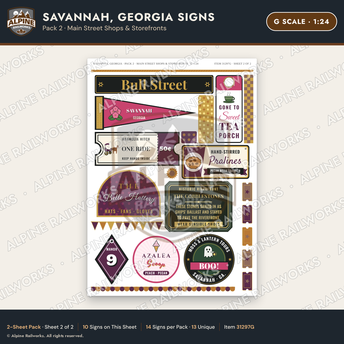 Alpine Railworks 31297G G Scale Savannah GA Signs - Main Street Shops