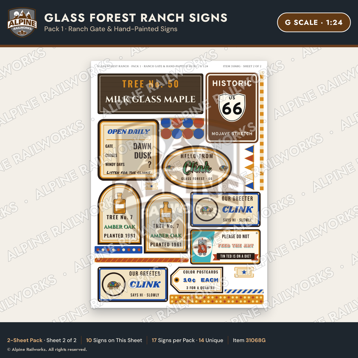 Alpine Railworks 31068G G Scale Roadside Signs - Bottle Tree Ranch