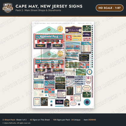 Alpine Railworks 31315HO HO Scale Cape May NJ Signs - Shops