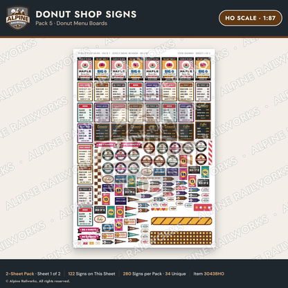 Alpine Railworks 30438HO HO Scale Donut Shop Signs - Donut Menu Boards