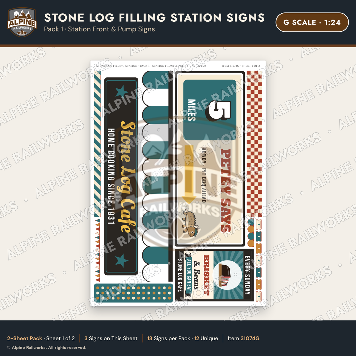 Alpine Railworks 31074G G Scale Roadside Signs - Petrified Wood