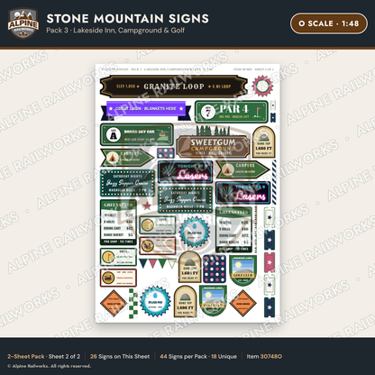 Alpine Railworks 30748O O Scale Tourist Signs - Stone Mountain