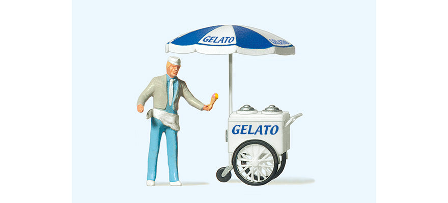 Preiser 29116 HO Scale Ice Cream Vendor w/Cart Figure