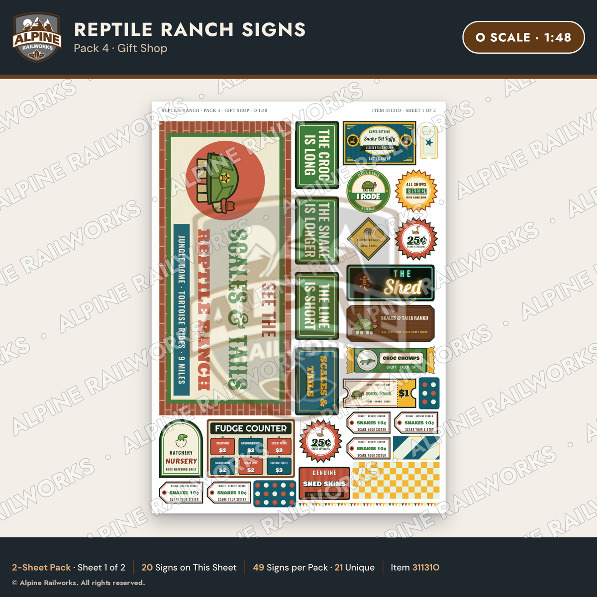 Alpine Railworks 31131O O Scale Roadside Signs - Reptile Zoo