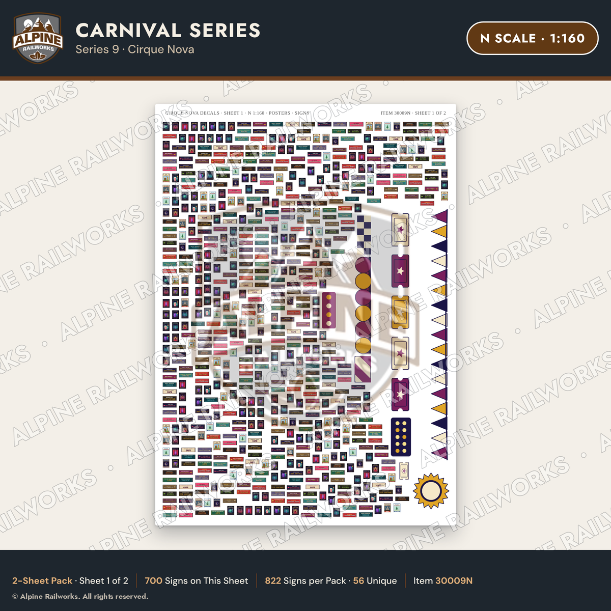Alpine Railworks 30009N N Scale Carnival Signs - Cirque Nova