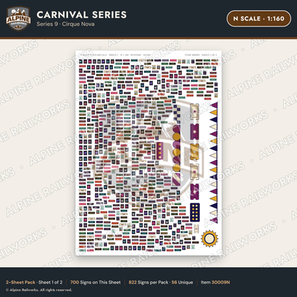 Alpine Railworks 30009N N Scale Carnival Signs - Cirque Nova