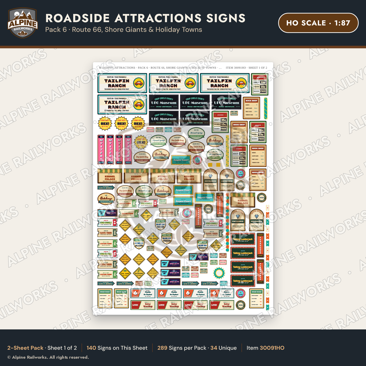 Alpine Railworks 30091HO HO Scale Roadside Attractions Signs