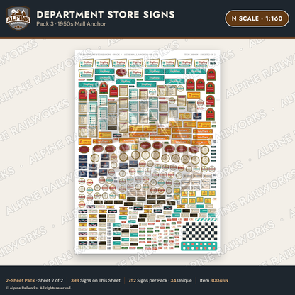 Alpine Railworks 30046N N Scale Department Store Signs - Mall Anchor