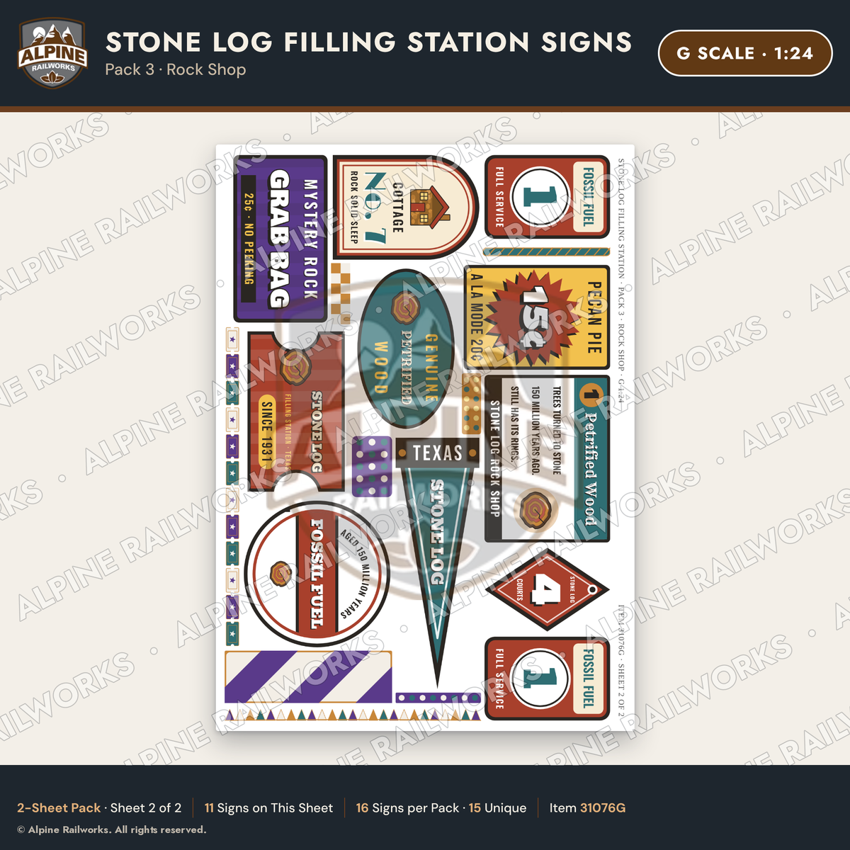 Alpine Railworks 31076G G Scale Roadside Signs - Petrified Wood