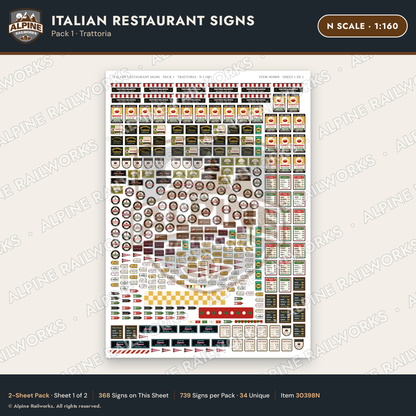Alpine Railworks 30398N N Scale Italian Restaurant Signs - Trattoria