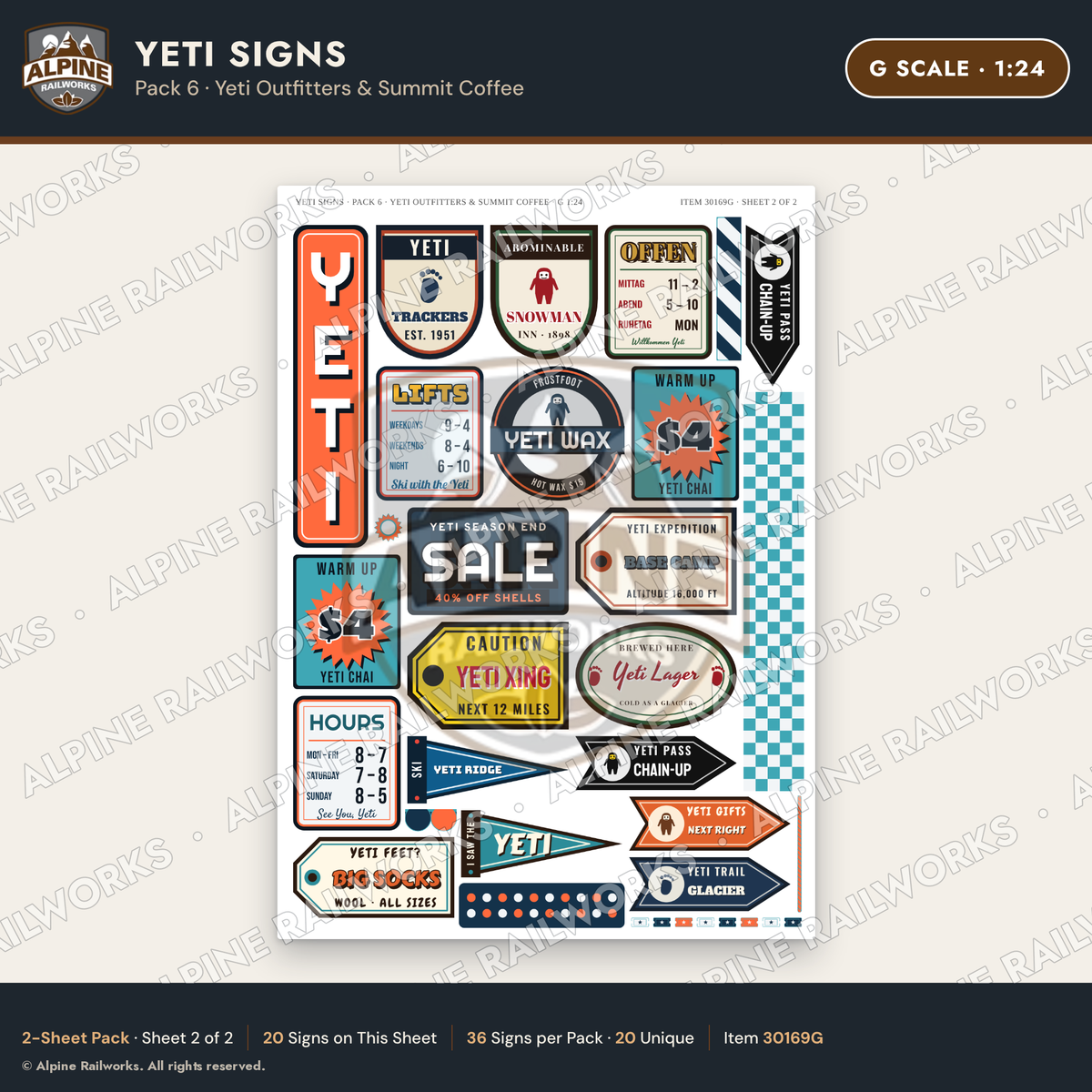 Alpine Railworks 30169G G Scale Yeti Signs - Yeti Outfitters
