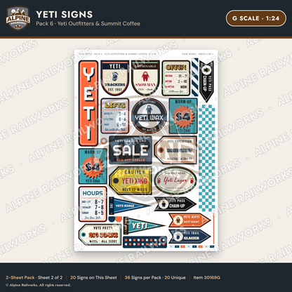 Alpine Railworks 30169G G Scale Yeti Signs - Yeti Outfitters