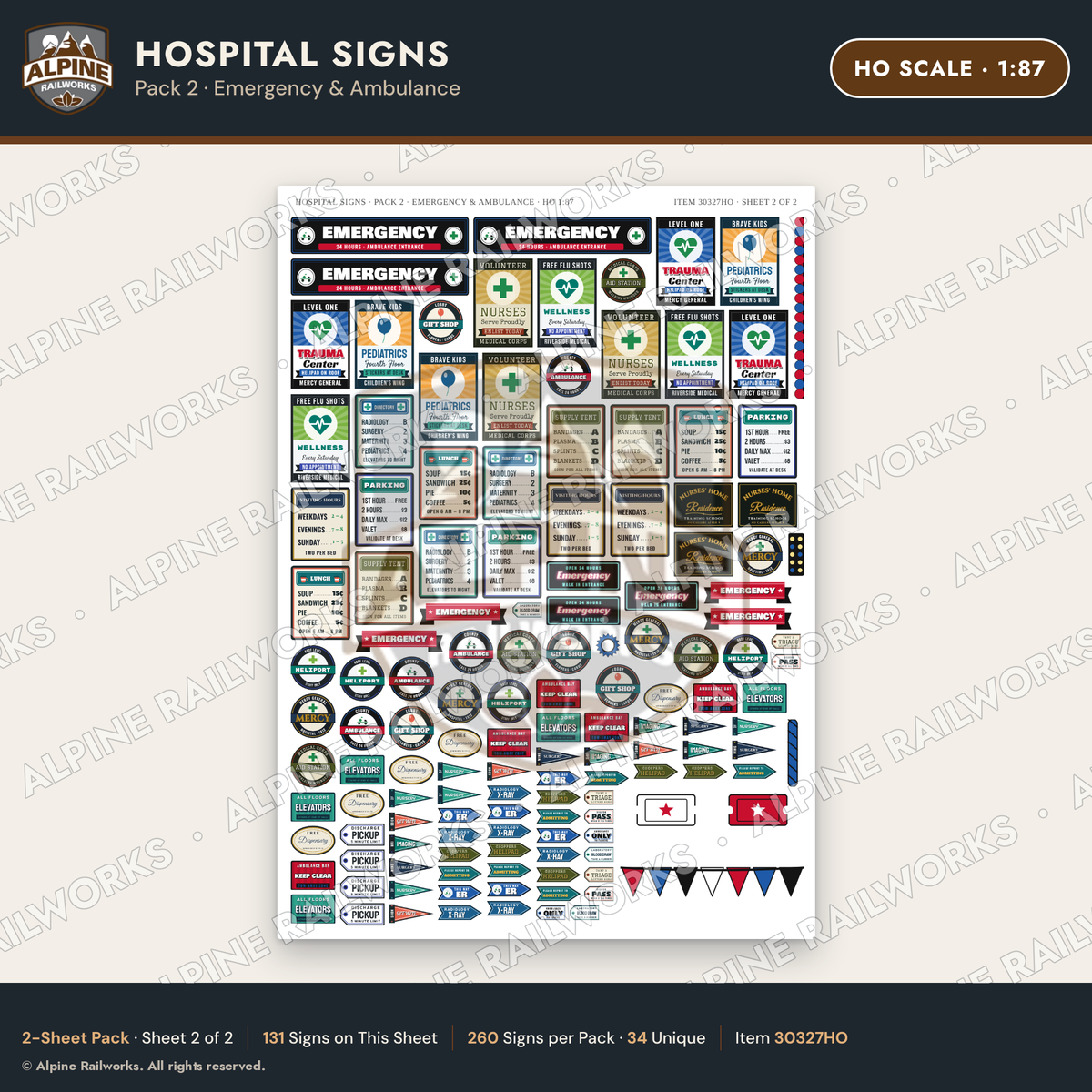 Alpine Railworks 30327HO HO Scale Hospital Signs - Emergency