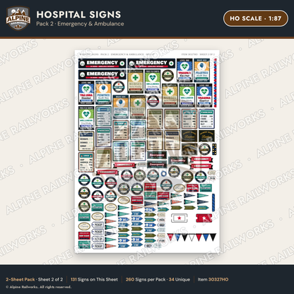 Alpine Railworks 30327HO HO Scale Hospital Signs - Emergency