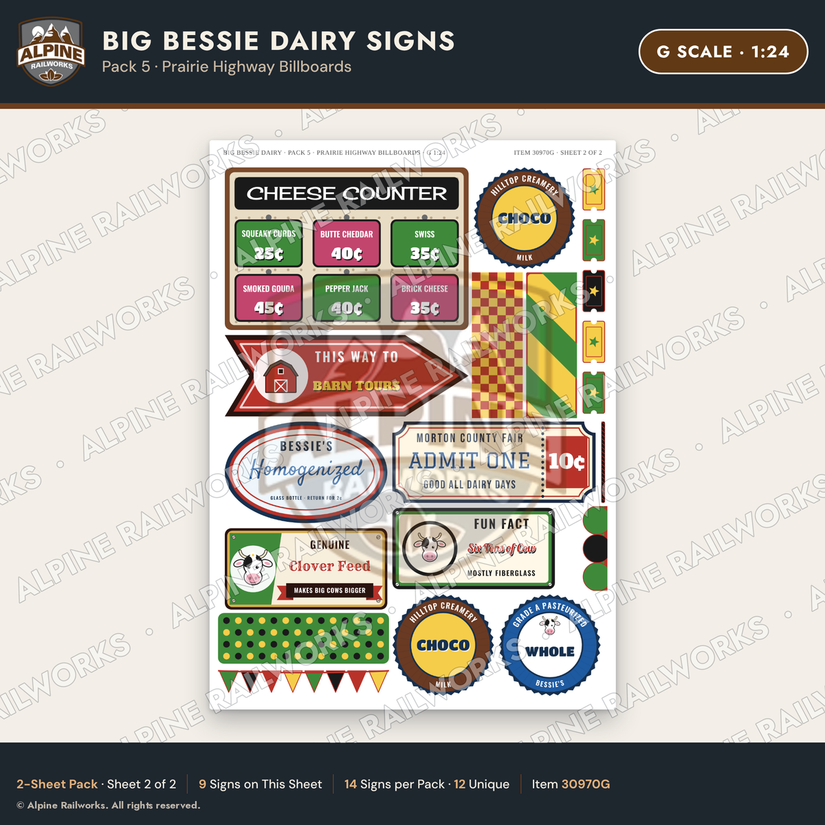 Alpine Railworks 30970G G Scale Roadside Signs - Giant Cow Dairy