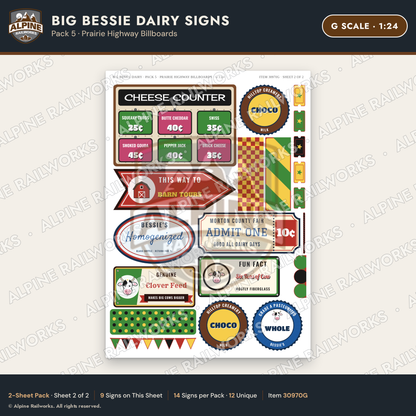 Alpine Railworks 30970G G Scale Roadside Signs - Giant Cow Dairy
