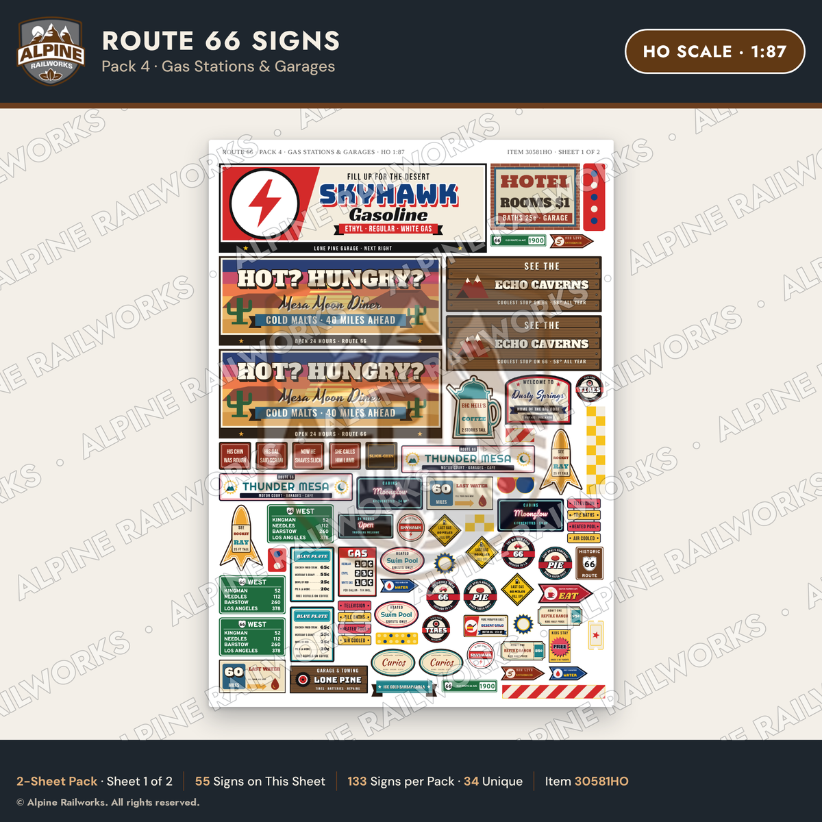 Alpine Railworks 30581HO HO Scale Route 66 Highway Signs