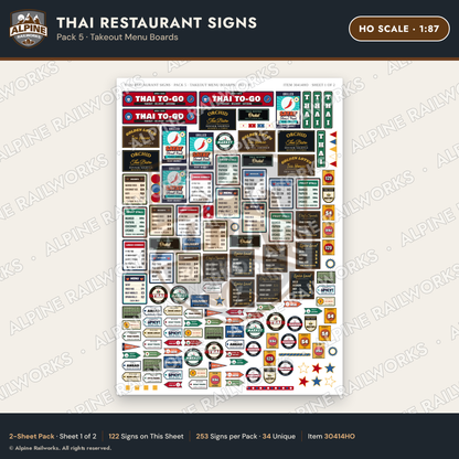 Alpine Railworks 30414HO HO Scale Thai Restaurant Signs