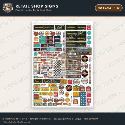 Alpine Railworks 30042HO HO Scale Retail Shop Signs - Hobby & Toy