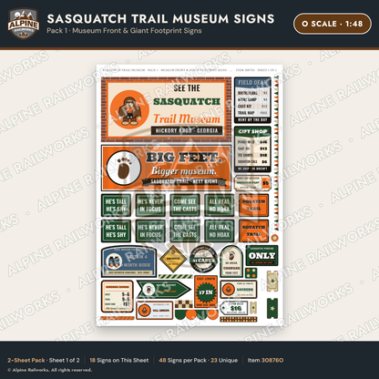 Alpine Railworks 30876O O Scale Roadside Signs - Bigfoot Museum