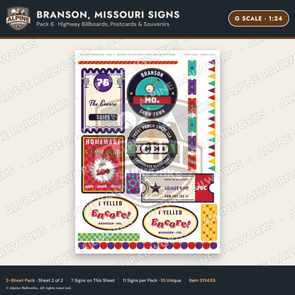 Alpine Railworks 31343G G Scale Branson MO Signs - Billboards