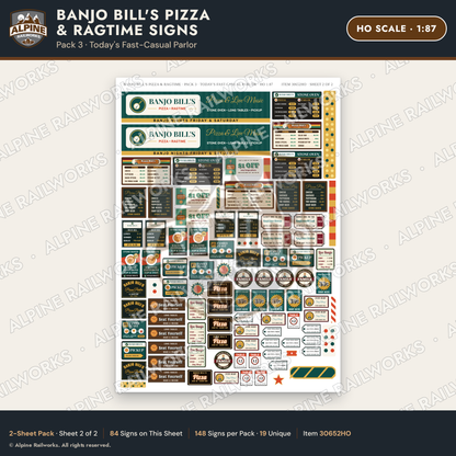 Alpine Railworks 30652HO HO Scale Restaurant Signs - Pizza Parlor