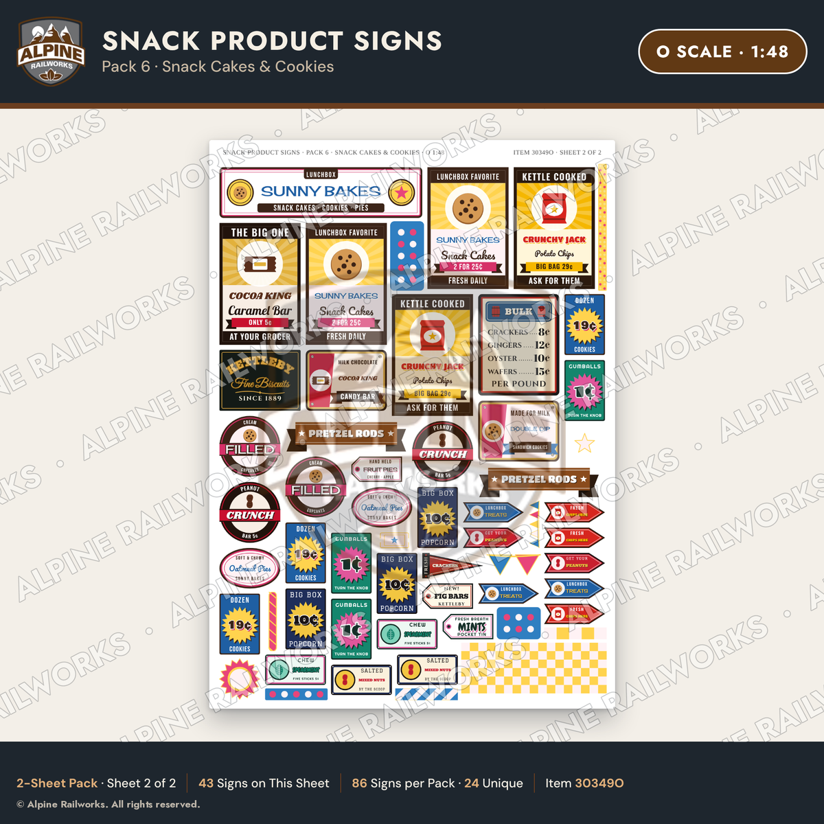 Alpine Railworks 30349O O Scale Snack Product Signs - Snack Cakes