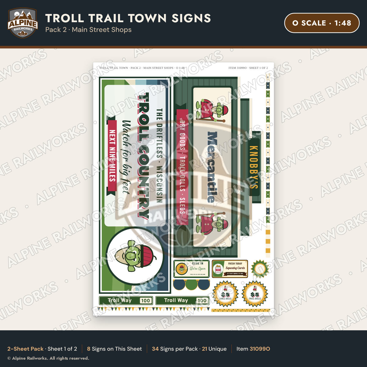 Alpine Railworks 31099O O Scale Roadside Attraction Signs - Troll Town