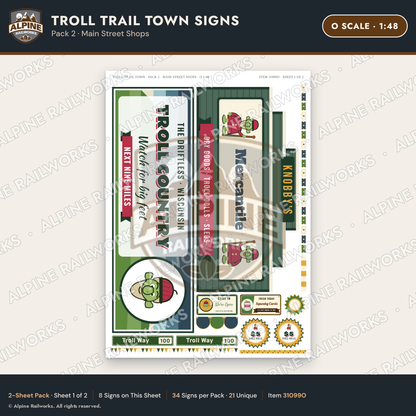 Alpine Railworks 31099O O Scale Roadside Attraction Signs - Troll Town