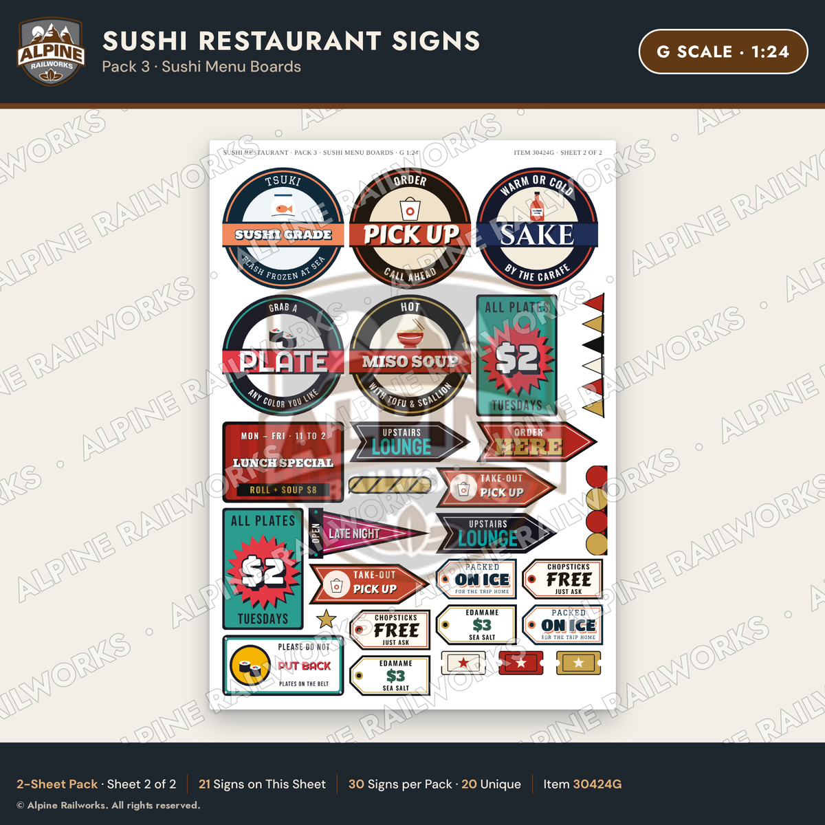Alpine Railworks 30424G G Scale Sushi Restaurant Signs