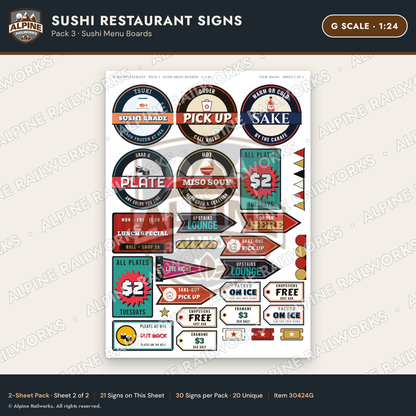 Alpine Railworks 30424G G Scale Sushi Restaurant Signs