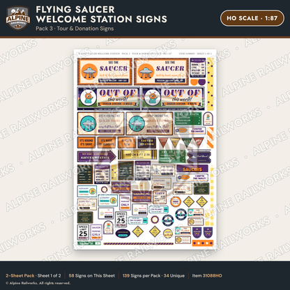 Alpine Railworks 31088HO HO Scale Roadside Signs - UFO Welcome Center