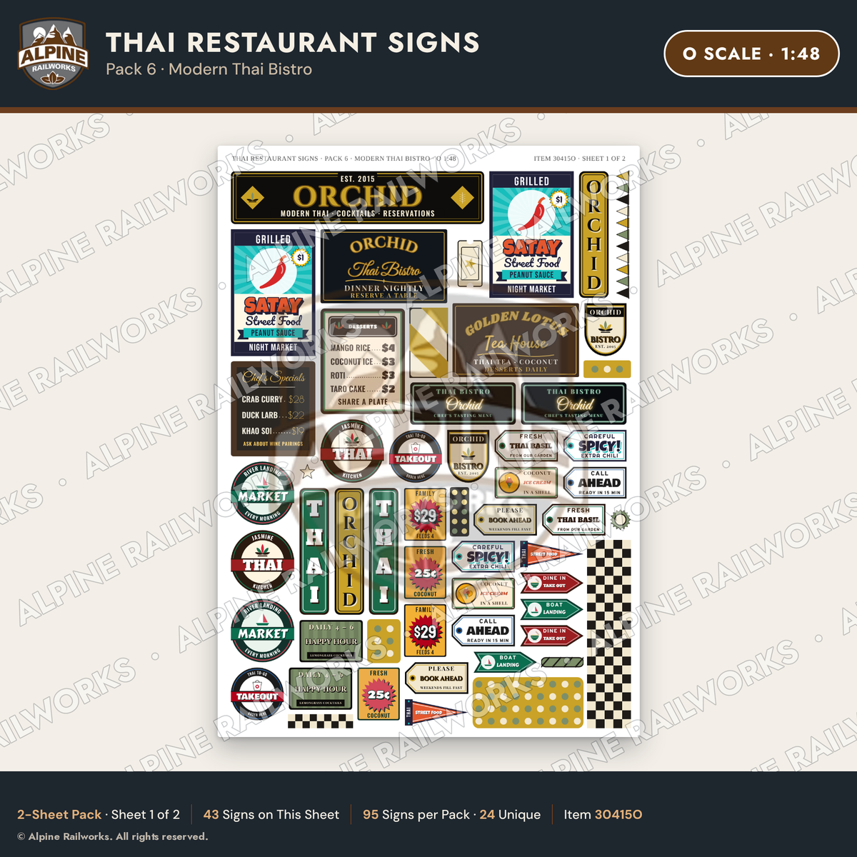 Alpine Railworks 30415O O Scale Thai Restaurant Signs