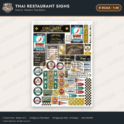 Alpine Railworks 30415O O Scale Thai Restaurant Signs