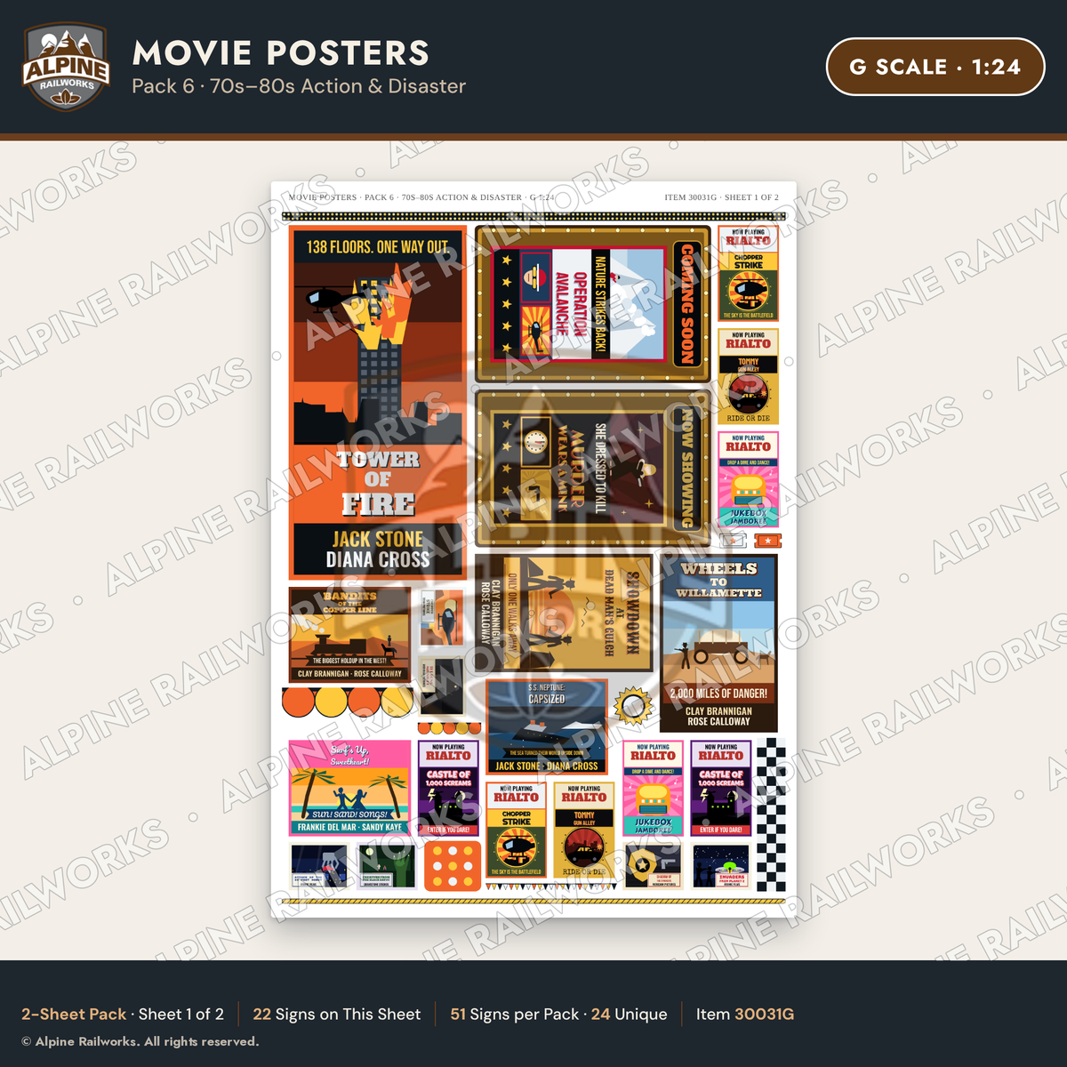 Alpine Railworks 30031G G Scale Movie Posters - 70s-80s Action