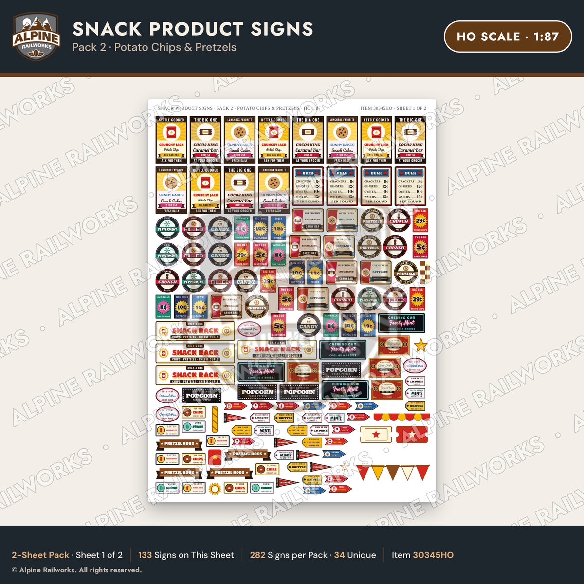 Alpine Railworks 30345HO HO Scale Snack Product Signs - Potato Chips