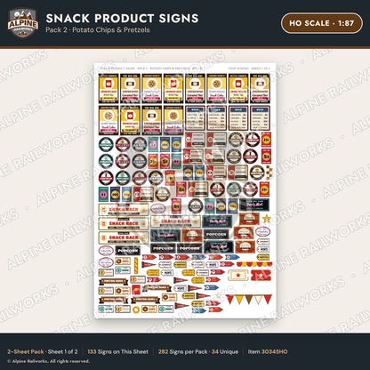 Alpine Railworks 30345HO HO Scale Snack Product Signs - Potato Chips