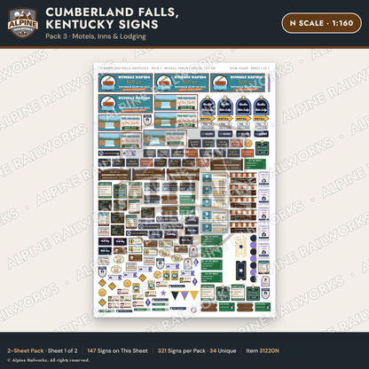 Alpine Railworks 31220N N Scale Cumberland Falls Signs - Motels & Inns
